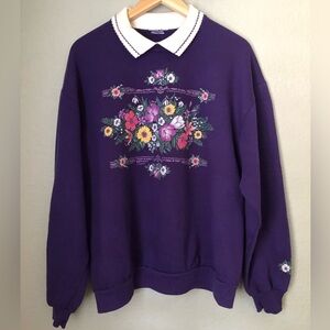 Vtg Flowar crew purple Polo inspired sweater Womens Large? XL?